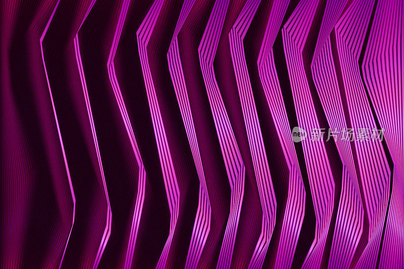 交替紫色丝绸丝带。金属条纹图案背景。粉红色的光。向量。