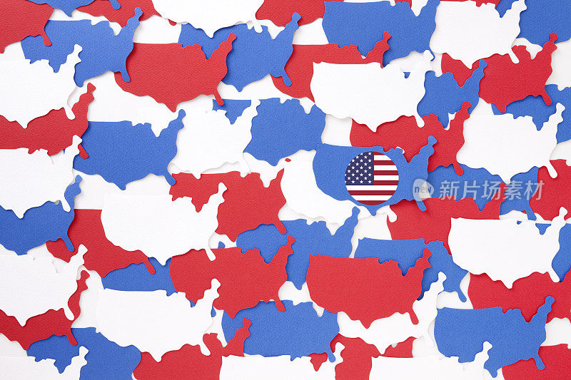美国地图上的美国国旗