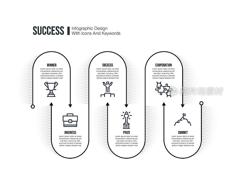信息图表设计模板与成功的关键字和图标