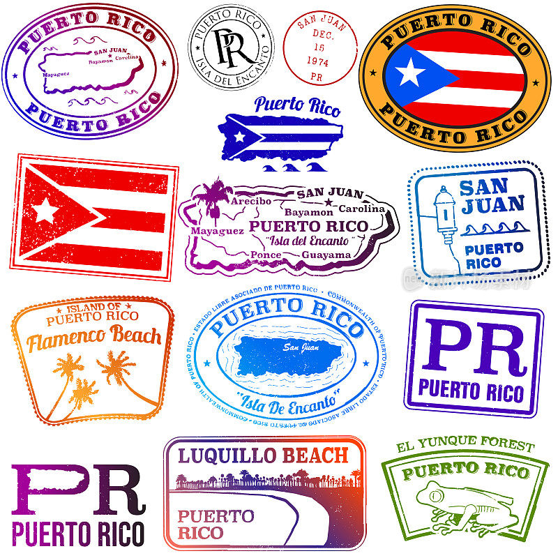 波多黎各复古风格旅游邮票
