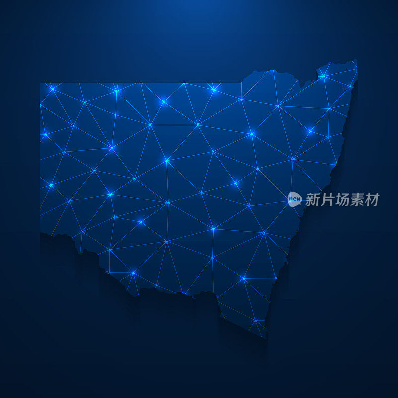 新南威尔士州地图网络-明亮的网格在深蓝色的背景