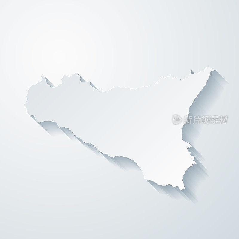 西西里地图与剪纸效果空白背景