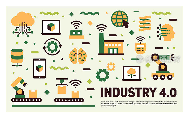 工业4.0相关现代平面风格矢量插图