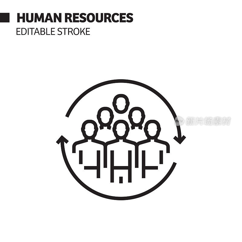 人力资源线图标，轮廓矢量符号插图。