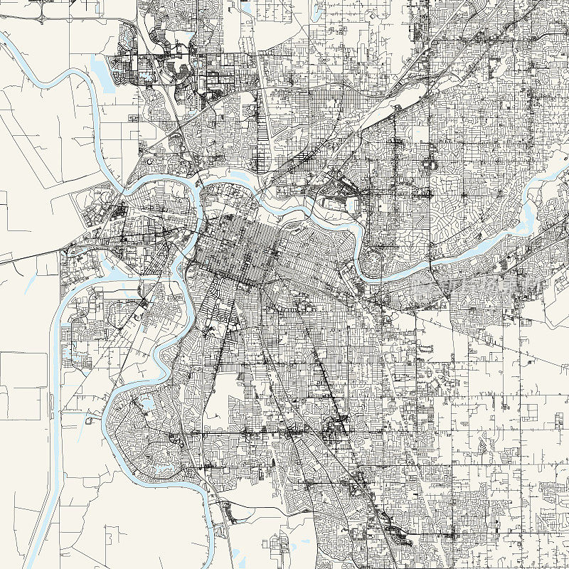 萨克拉门托，加利福尼亚美国矢量地图