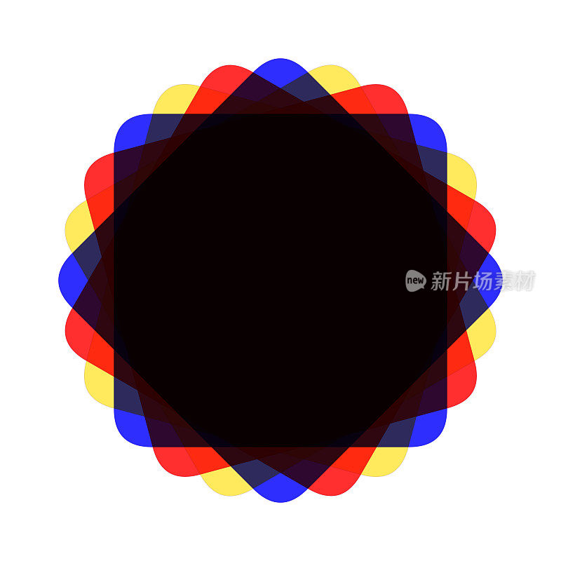 复制空间旋转圆形方形图案，红色，蓝色，黄色
