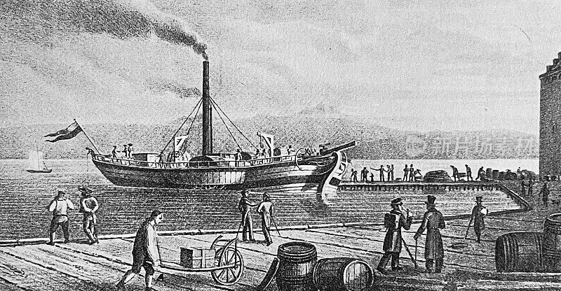 康斯坦斯湖的第一艘汽船，威廉国王号，1824年