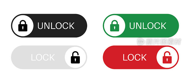 设置锁定图标，锁定图标。关闭和打开锁符号。白色背景上锁定和解锁锁定图标。安全标志。矢量插图。