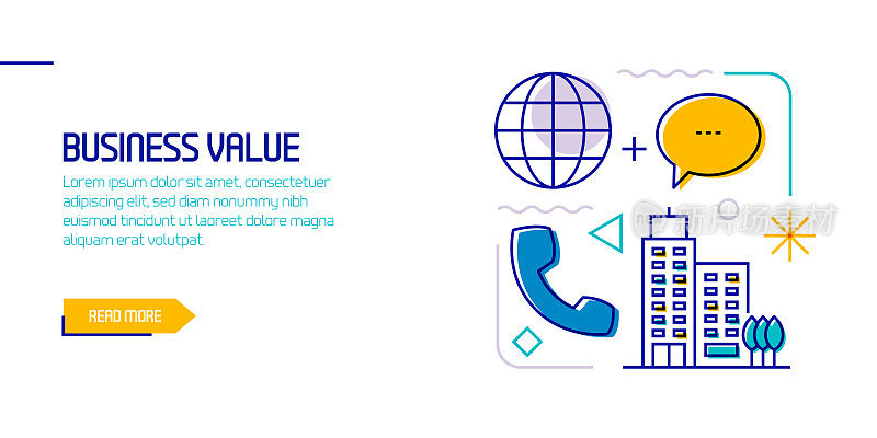 与业务价值相关的设计元素。带有轮廓图标的图案设计。色彩斑斓的矢量图