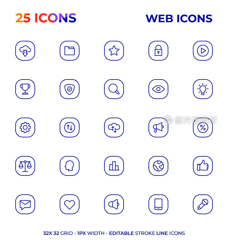 Web图标可编辑的笔触线图标系列