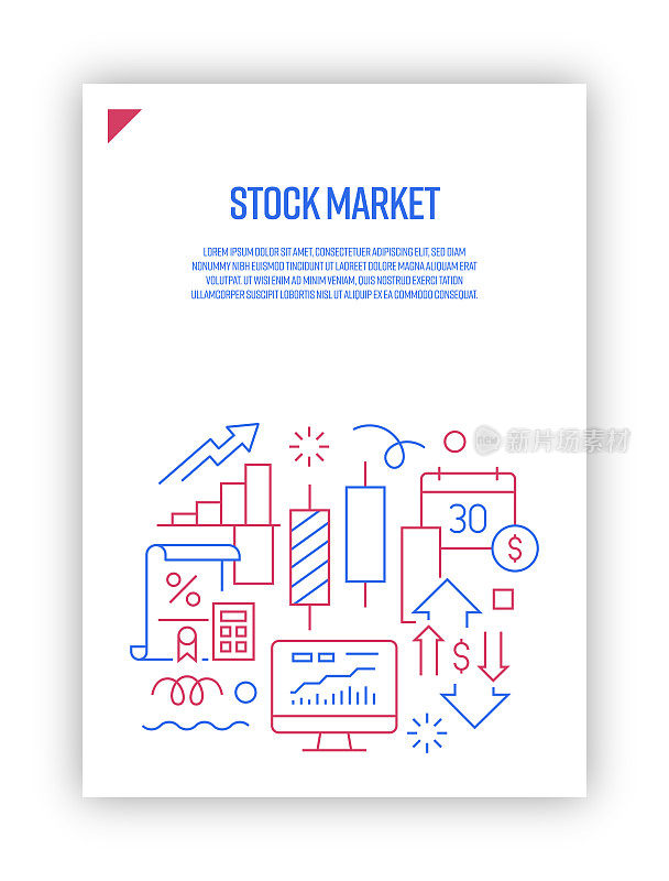 向量集说明股票市场的概念。线条艺术风格的网页，横幅，海报，印刷等背景设计。矢量插图。