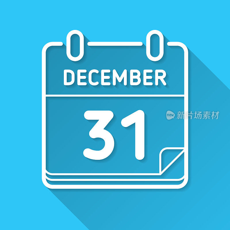 12月31日。蓝色背景上的图标-长阴影平面设计