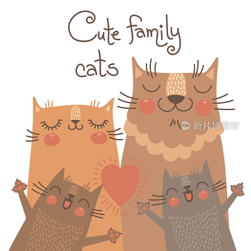 可爱的卡片与家庭猫