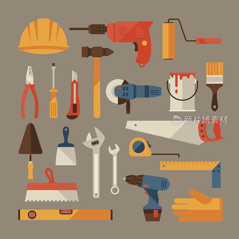 修理和建设工作工具图标集。