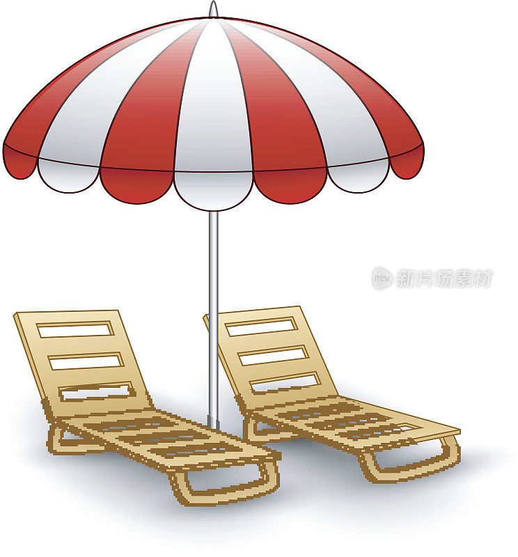 遮阳伞下的两把沙滩椅