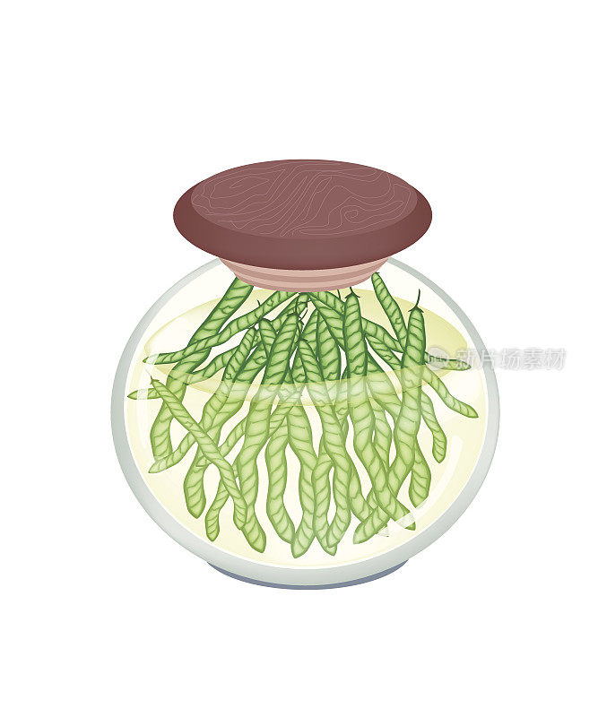 绿色绿豆荚的玻璃罐