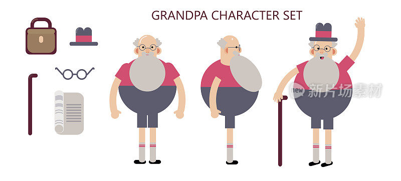 祖父人物-有趣的平面插图集