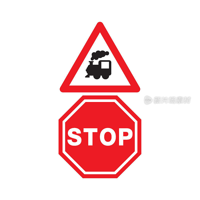 交通信号符号标志。前方停车标志，前方交通灯，警告矢量图