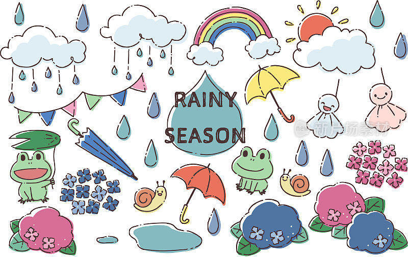 雨季图标的插图集