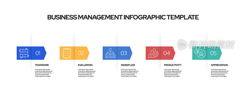 企业管理概念矢量线信息图形设计图标。5选项或步骤的介绍，横幅，工作流程布局，流程图等。