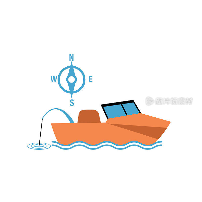 船-可爱简单的平面颜色钓鱼图标