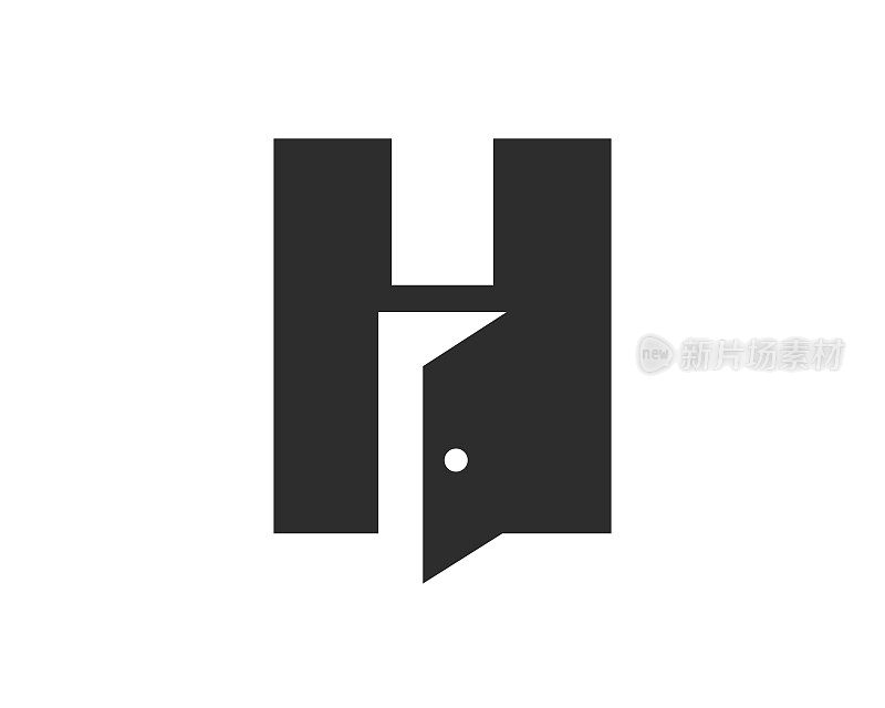 字母H门标志设计结合开门图标矢量模板