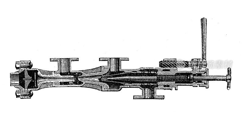 古董插图，应用力学:蒸汽动力机器，吉法注射器