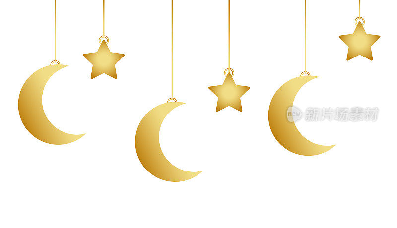 斋月穆巴拉克的象征，悬挂着金星和月亮。白色背景上的矢量插图。