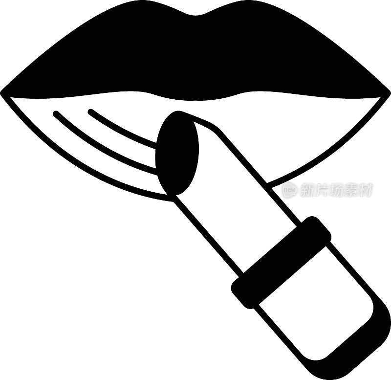应用口红在嘴唇上的概念，化妆师工作室标志矢量图标设计，美容和个人护理符号，美容皮肤病学标志，身体美学库存插图