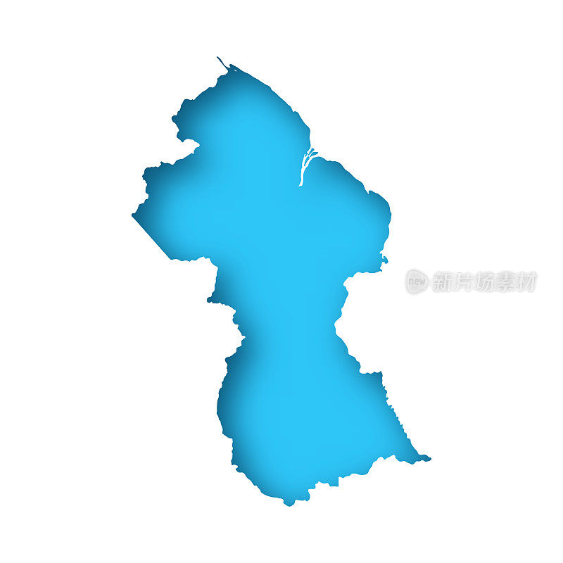 圭亚那地图-白纸在蓝色背景上裁剪