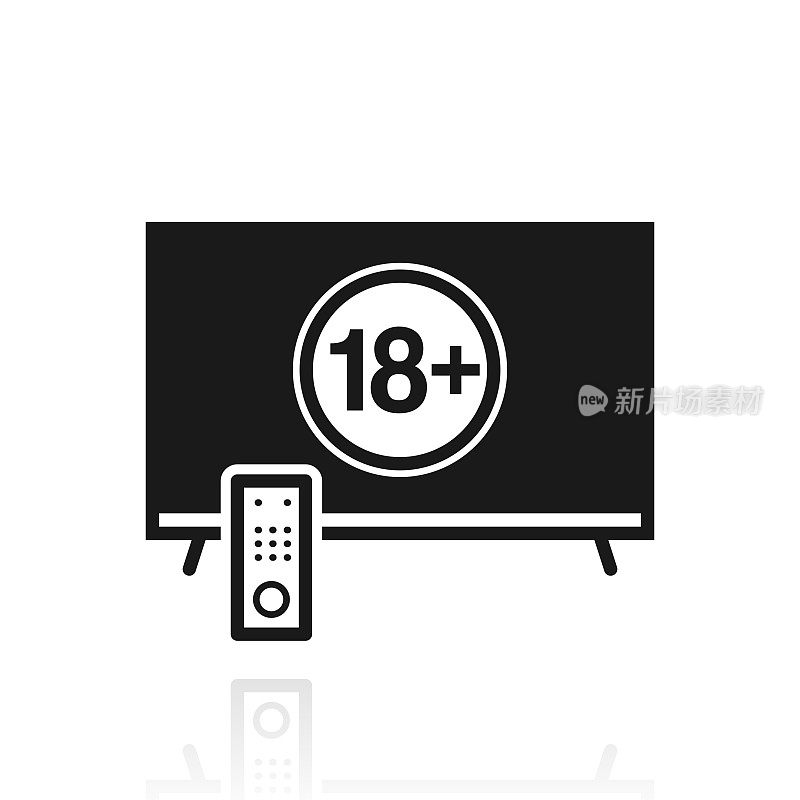 电视用18+号。白色背景上反射的图标