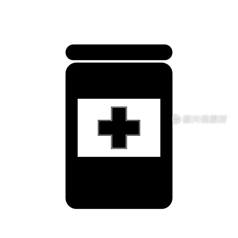 药片，药瓶，简单的平面插图
