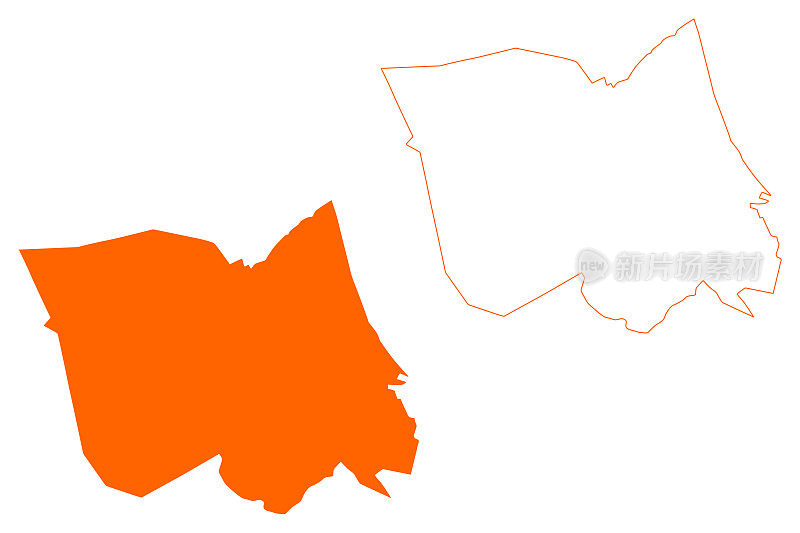 拉尔贝克市(荷兰王国，荷兰，北布拉班特省或北布拉班特省)地图矢量插图，涂鸦草图地图