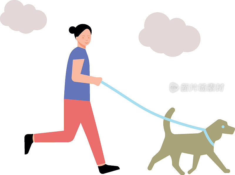 这个女孩正在带她的宠物散步。