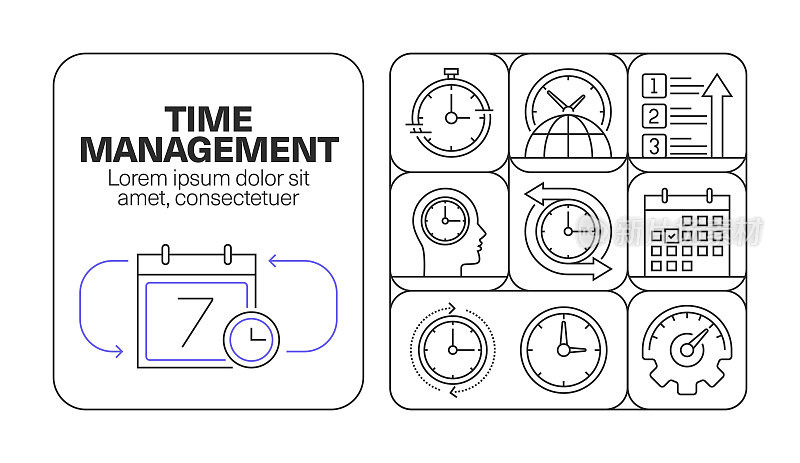 时间管理横幅线图标集设计