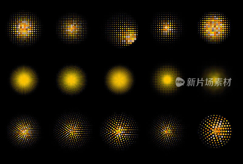 矢量设置黄色半色调渐变圆点纹理圆元素