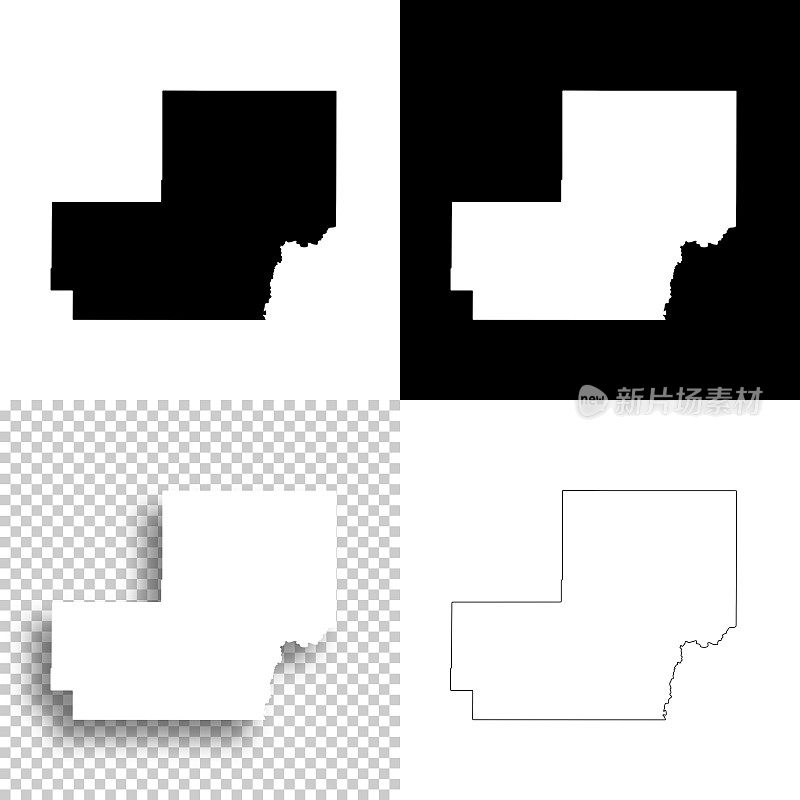 米德县，南达科他州。设计地图。空白，白色和黑色背景