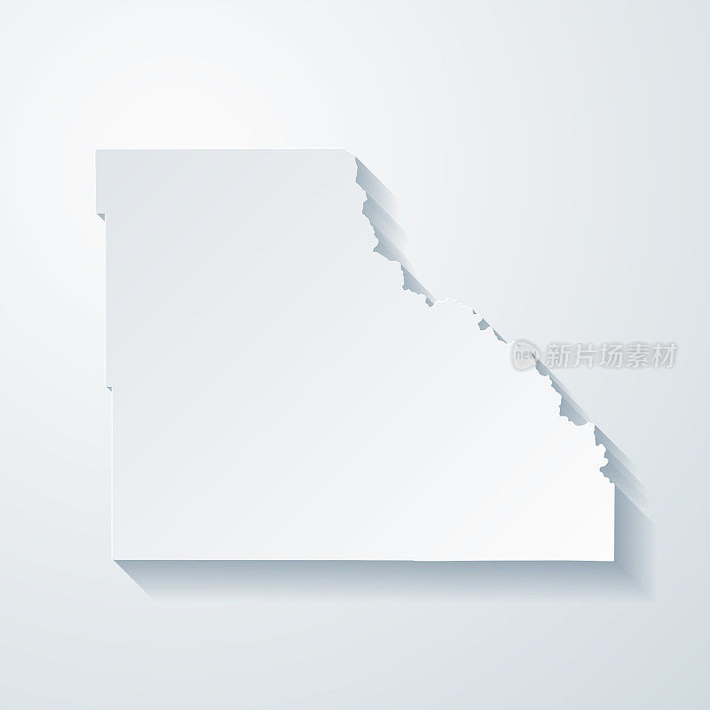 怀俄明州的大角县。地图与剪纸效果的空白背景