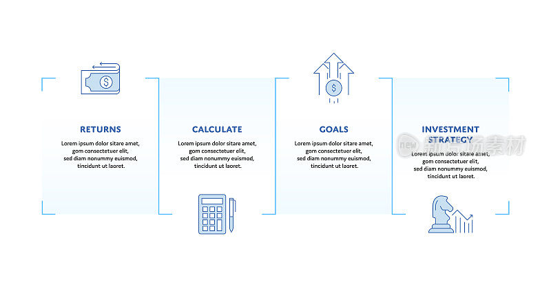 投资回报(ROI)概念信息图设计与可编辑的笔画填充线图标