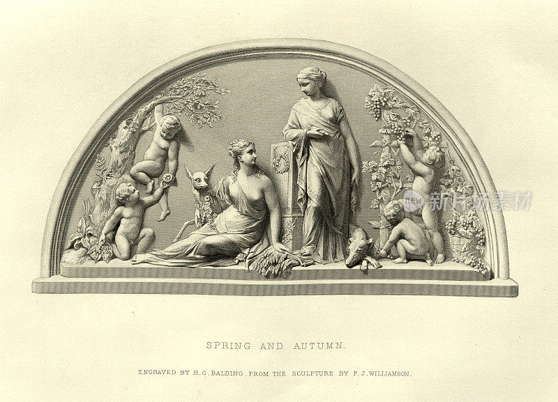 维多利亚时代的艺术，体现春天和秋天的雕塑由弗朗西斯・约翰・威廉姆森19世纪70年代，19世纪
