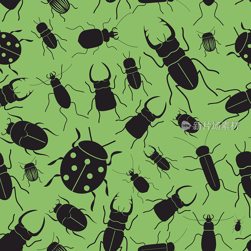 黑色甲虫和绿色无缝图案eps10