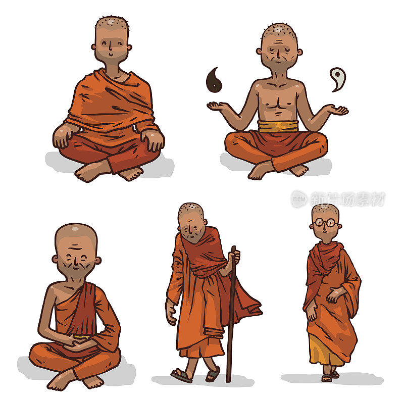 向量套佛教僧人在橙色衣服。