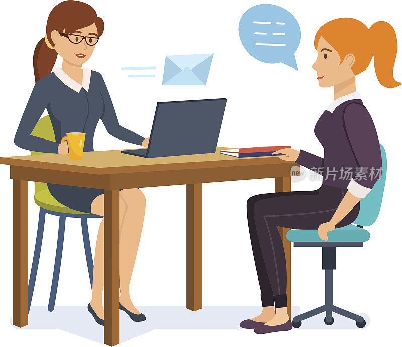 女性面试雇主和潜在雇员，沟通，交流信息