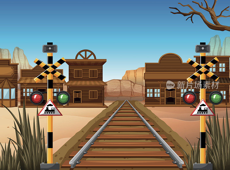 西部城镇的铁路场景