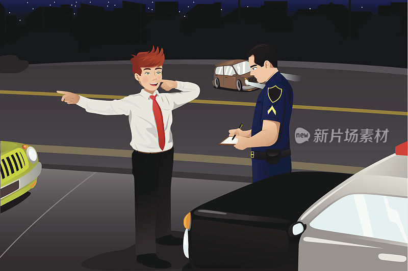 警察正在对一名醉酒司机进行酒后驾驶测试