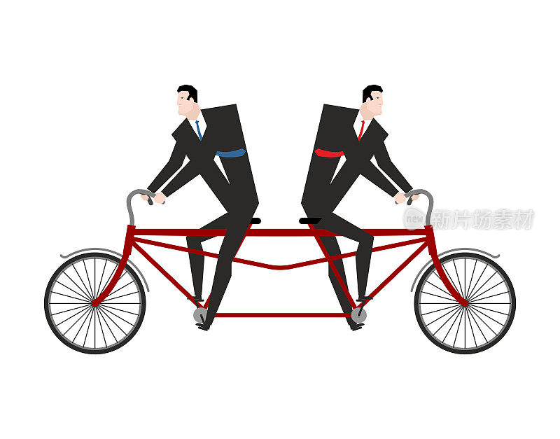竞争商人骑自行车在不同的方向。矢量图