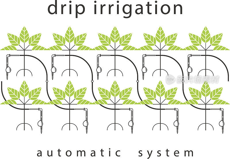 滴灌系统。向量线性图表。