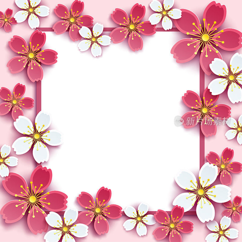 节日框架与粉红色和白色3d樱花