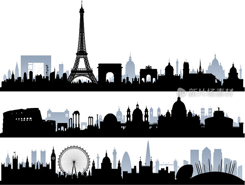巴黎、罗马和伦敦(所有建筑都是完整的和可移动的)