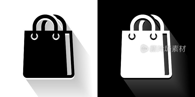购物袋黑色和白色图标与长影子